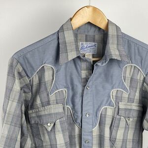 Vintage 60s Rockmount Ranch Wear Black White Plaid Western Shirt 16/33 Med/Lrg